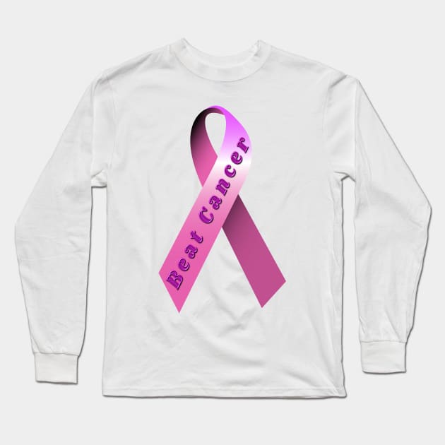 pink breast cancer ribbon Long Sleeve T-Shirt by DrewskiDesignz